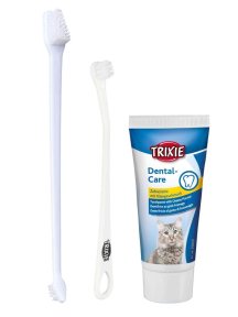 Sada dentální hygieny pro kočky (zubní pasta a 2 kartáčky)
